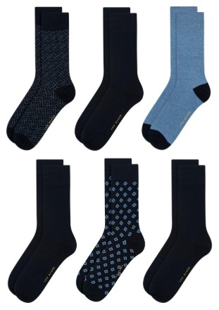 TED BAKER 6 Pack  Mens Cotton Blend Sock